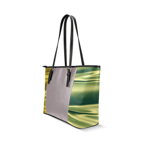 Green and gold satin 3D texture Lilac Center Version Leather Tote Bag/Small (Model 1640)