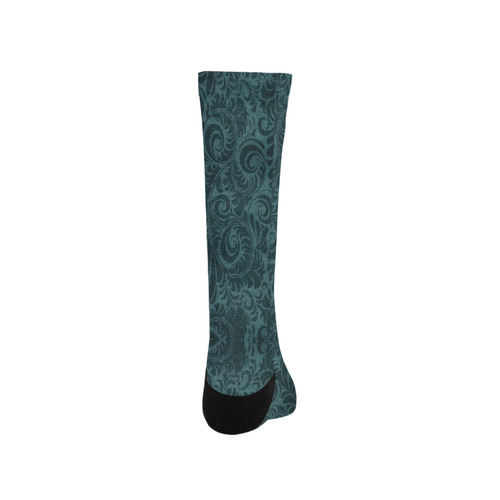 Denim with vintage floral pattern, dark green teal Trouser Socks