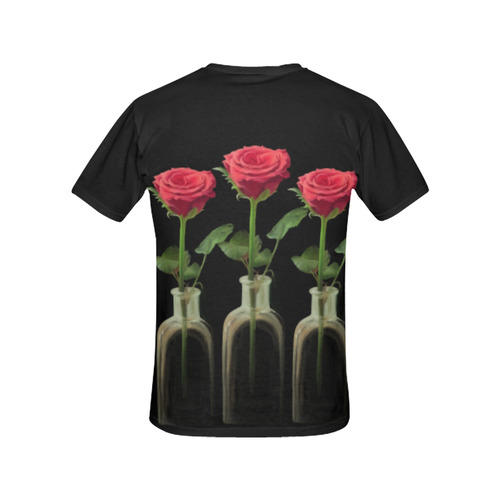 Floral Watercolor. Red Rose in Glas Flask - Vase All Over Print T-Shirt for Women (USA Size) (Model T40)