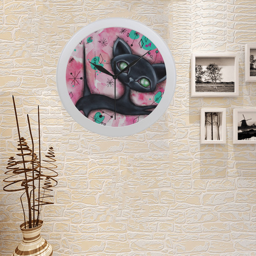 Black Retro Cat Circular Plastic Wall clock