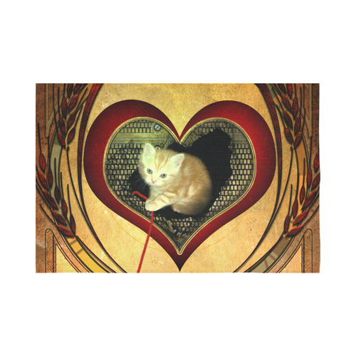Cute kitten on a heart Cotton Linen Wall Tapestry 90"x 60"
