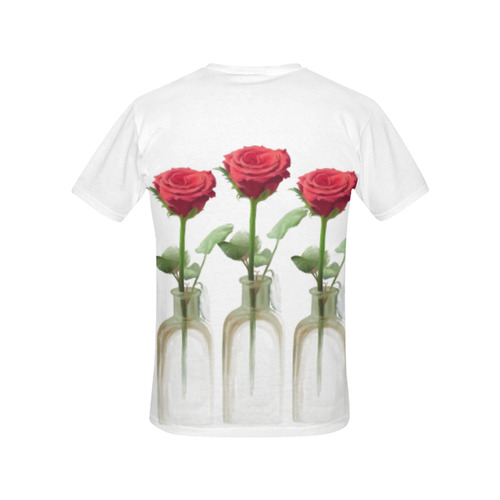 Floral Watercolor. Red Rose in Glas Flask - Vase All Over Print T-Shirt for Women (USA Size) (Model T40)