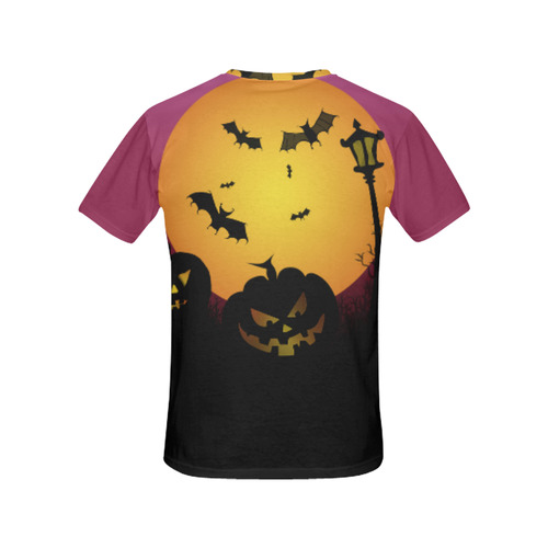 Spooky Halloween pumpkins and bats in pink All Over Print T-Shirt for Women (USA Size) (Model T40)