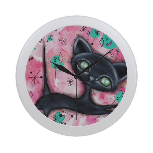 Black Retro Cat Circular Plastic Wall clock