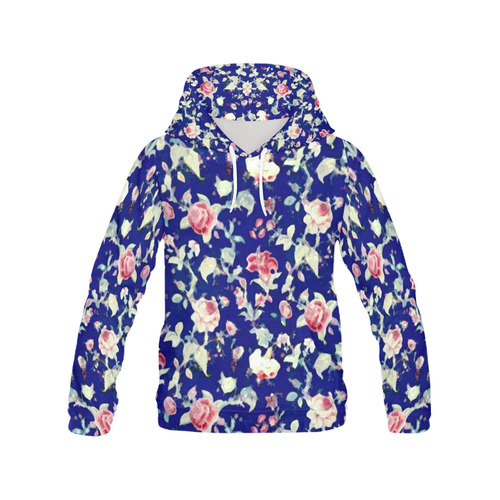 Vintage Rose Floral Wallpaper All Over Print Hoodie for Women (USA Size) (Model H13)