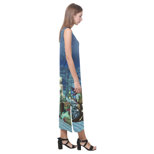 Underwater wold with mermaid Phaedra Sleeveless Open Fork Long Dress (Model D08)