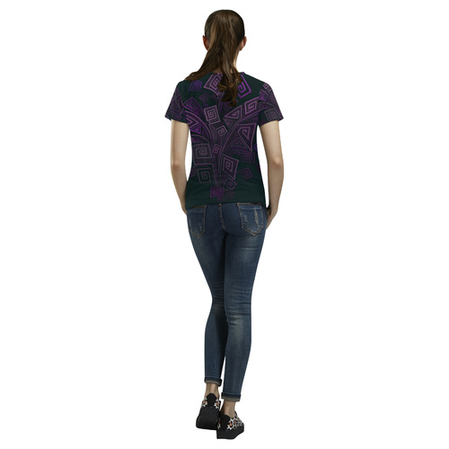 Psychedelic 3D Square Spirals - purple All Over Print T-Shirt for Women (USA Size) (Model T40)