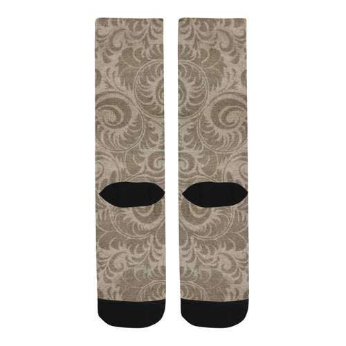 Denim with vintage floral pattern, light brown Trouser Socks