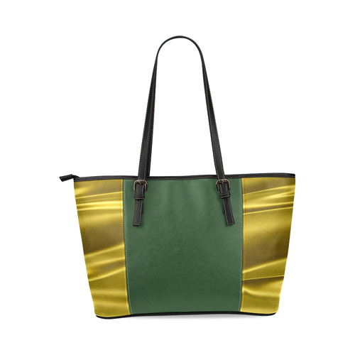 Gold satin 3D texture Green Center Version Leather Tote Bag/Small (Model 1640)