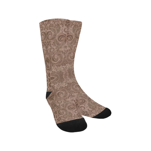 Denim with vintage floral pattern, beige brown Trouser Socks