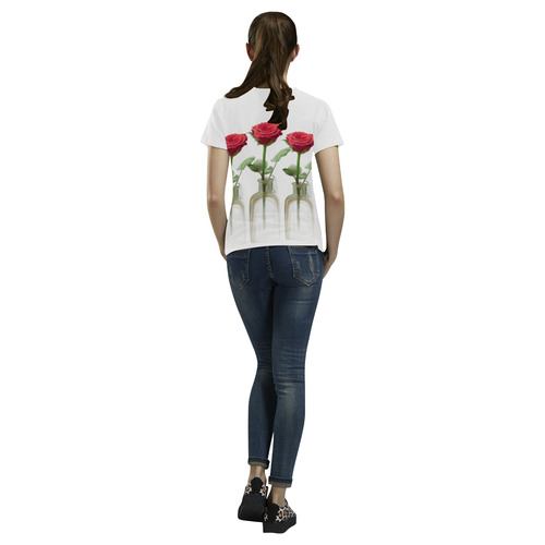 Floral Watercolor. Red Rose in Glas Flask - Vase All Over Print T-Shirt for Women (USA Size) (Model T40)