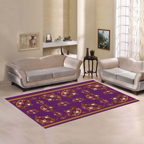 Queen of Hearts Gold Crown Tiara scattered pattern royal purple rug Area Rug7'x5'