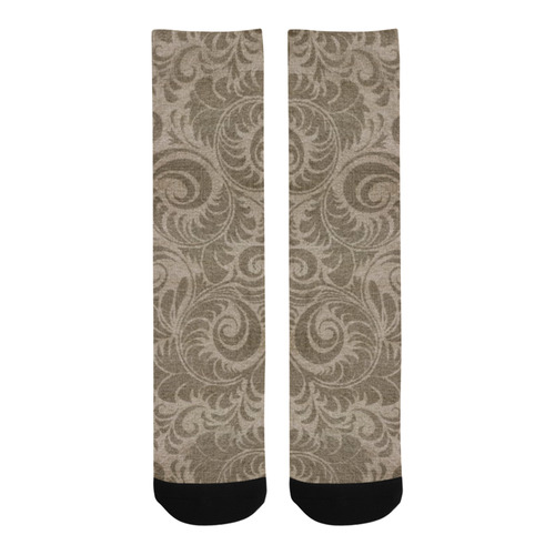 Denim with vintage floral pattern, light brown Trouser Socks