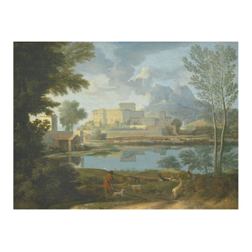 Nicolas Poussin French Landscape Calm Cotton Linen Tablecloth 52"x 70"