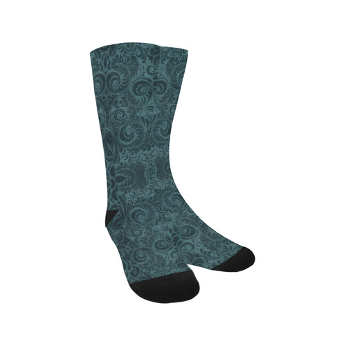 Denim with vintage floral pattern, dark green teal Trouser Socks
