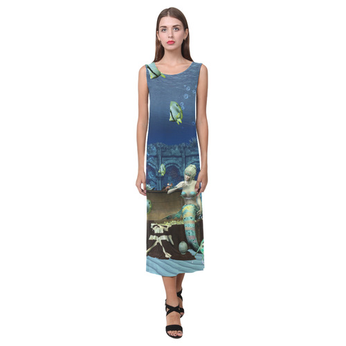 Underwater wold with mermaid Phaedra Sleeveless Open Fork Long Dress (Model D08)