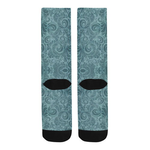 Denim with vintage floral pattern, turquoise teal Trouser Socks