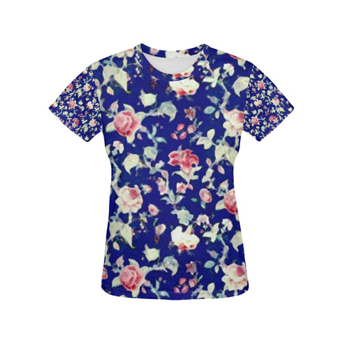 Vintage Rose Floral Wallpaper All Over Print T-Shirt for Women (USA Size) (Model T40)