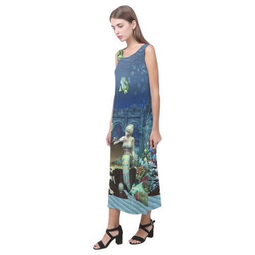 Underwater wold with mermaid Phaedra Sleeveless Open Fork Long Dress (Model D08)