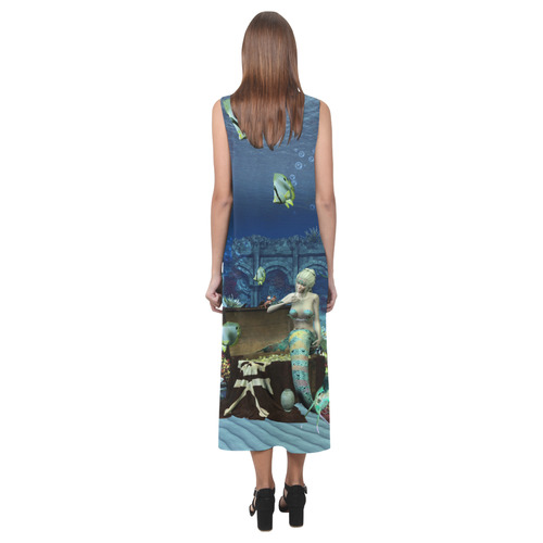 Underwater wold with mermaid Phaedra Sleeveless Open Fork Long Dress (Model D08)