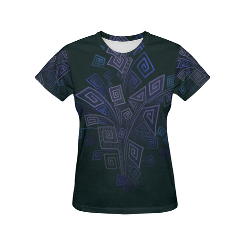 Psychedelic 3D Square Spirals - blue and purple All Over Print T-Shirt for Women (USA Size) (Model T40)