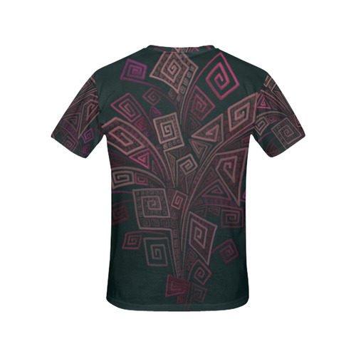 Psychedelic 3D Square Spirals - pink and orange All Over Print T-Shirt for Women (USA Size) (Model T40)