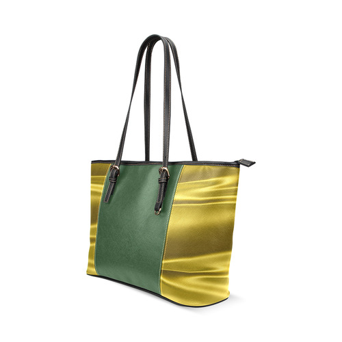 Gold satin 3D texture Green Center Version Leather Tote Bag/Small (Model 1640)