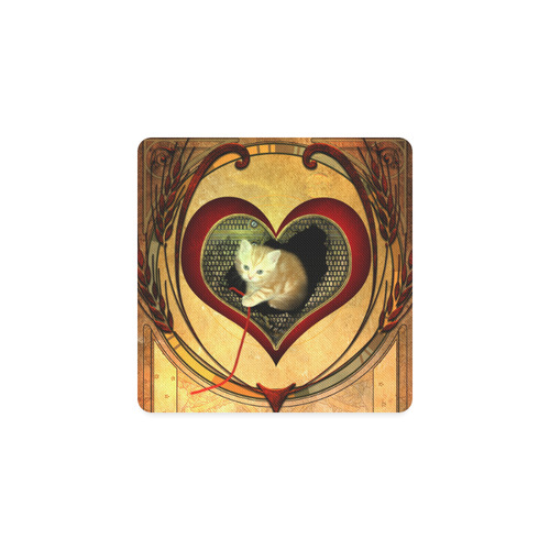 Cute kitten on a heart Square Coaster