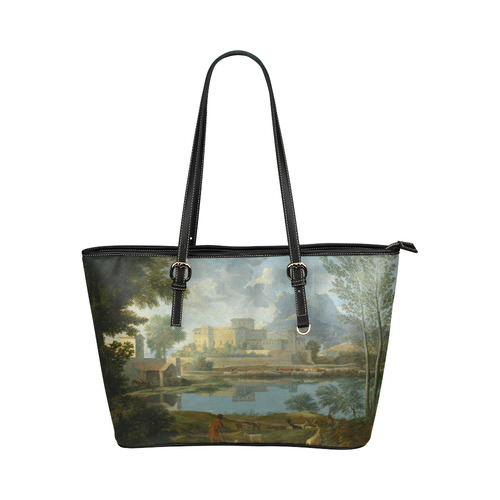 Nicolas Poussin French Landscape Calm Leather Tote Bag/Small (Model 1651)