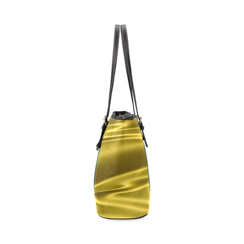 Gold satin 3D texture Green Center Version Leather Tote Bag/Small (Model 1640)