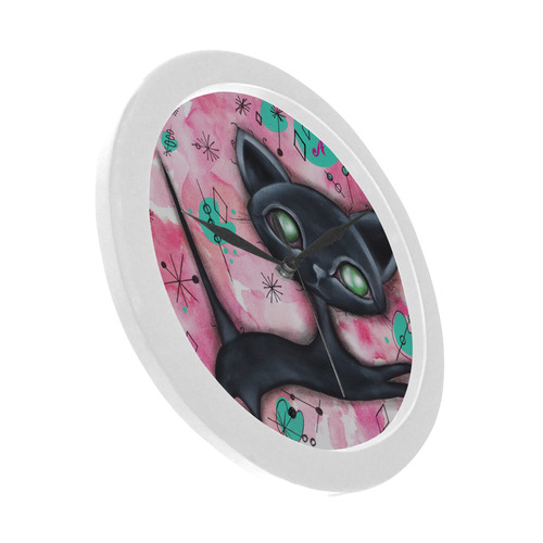 Black Retro Cat Circular Plastic Wall clock