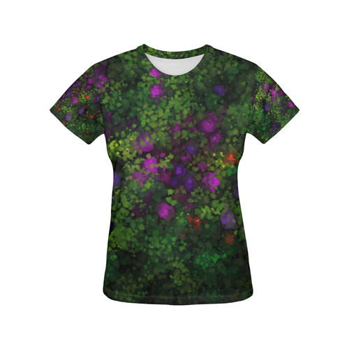 Wild Rose Garden, Oil painting. Red, purple, green All Over Print T-Shirt for Women (USA Size) (Model T40)