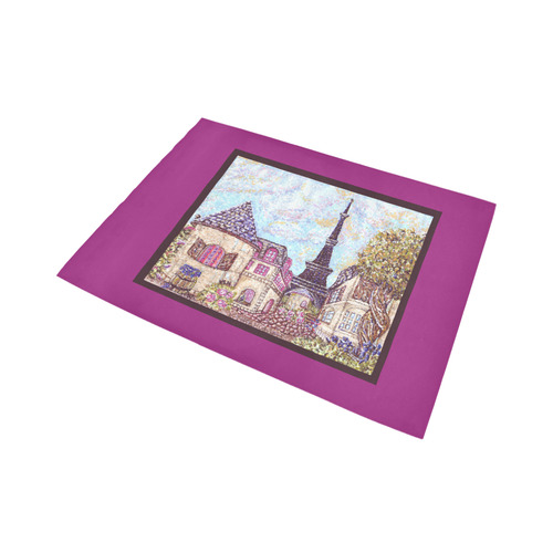 Paris Eiffel Tower inspired pointillism landscape orchid frame border rug Area Rug7'x5'