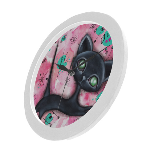 Black Retro Cat Circular Plastic Wall clock