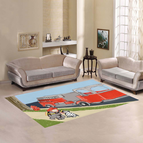 Friendly Fireman And Dalmatian with fire engine truck rug Area Rug7'x5'