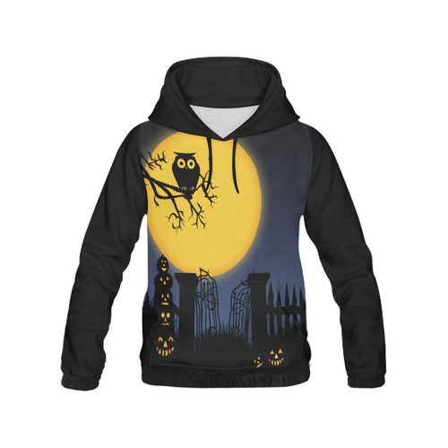 Happy Halloween with  a owl in the night All Over Print Hoodie for Women (USA Size) (Model H13)