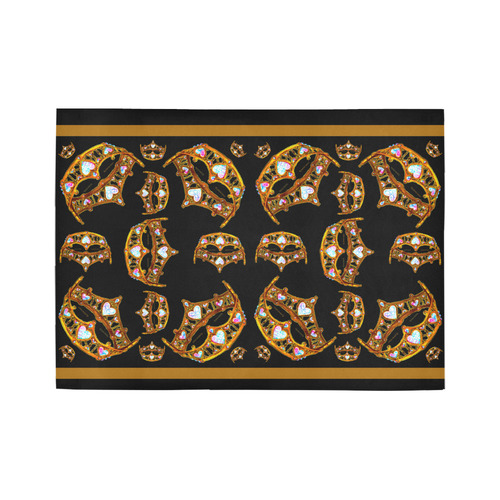 Queen of Hearts Gold Crown Tiara scattered pattern black rug Area Rug7'x5'