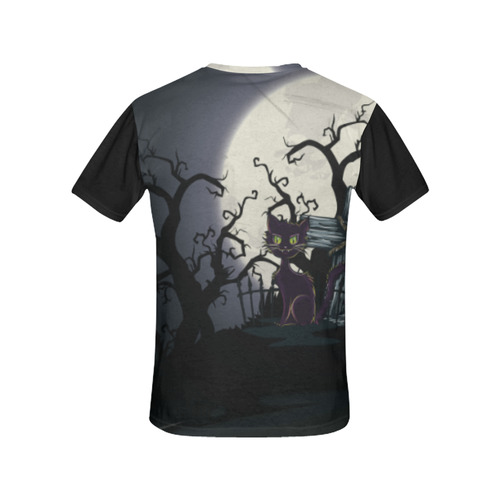 Vintage Halloween Cemetery Cat All Over Print T-Shirt for Women (USA Size) (Model T40)