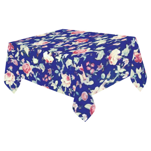 Vintage Rose Floral Wallpaper Cotton Linen Tablecloth 52"x 70"