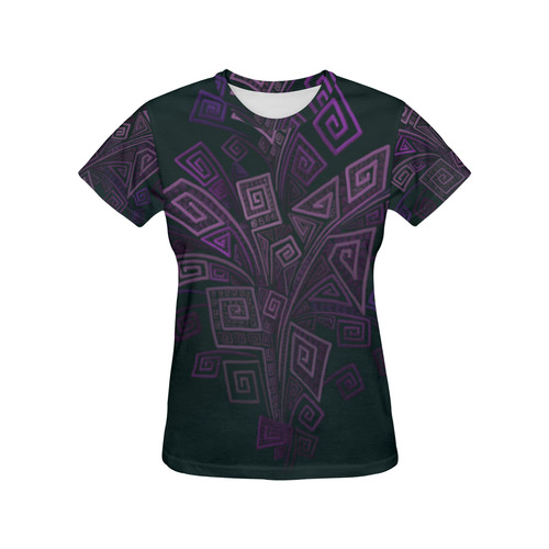 Psychedelic 3D Square Spirals - purple All Over Print T-Shirt for Women (USA Size) (Model T40)