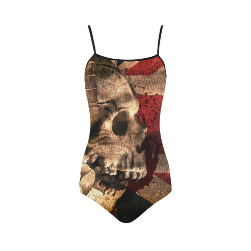 Grunge Skull and British Flag Strap Swimsuit ( Model S05)
