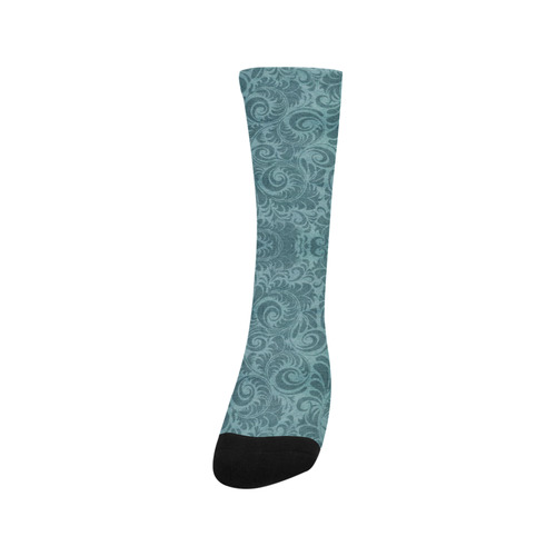 Denim with vintage floral pattern, turquoise teal Trouser Socks