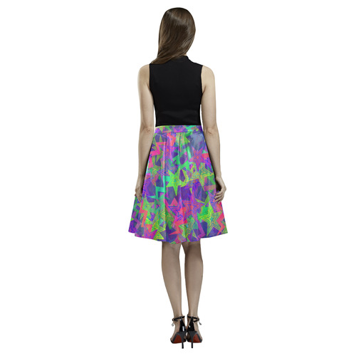 Purple Shooting Stars Melete Pleated Midi Skirt (Model D15)