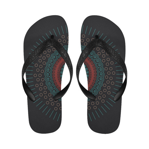 red with green mandala circular Flip Flops for Men/Women (Model 040)