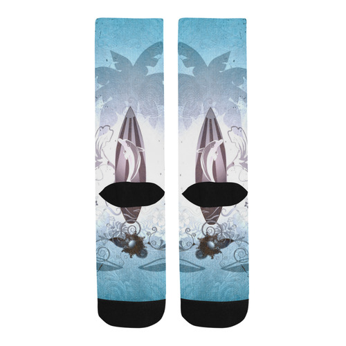 Surfing, surfboard and sharks Trouser Socks