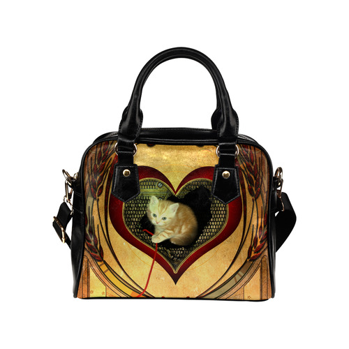 Cute kitten on a heart Shoulder Handbag (Model 1634)