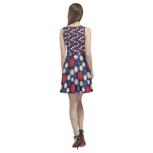 Red Symbolic Camomiles Floral Thea Sleeveless Skater Dress(Model D19)