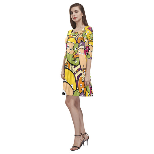 monster colorful doodle Tethys Half-Sleeve Skater Dress(Model D20)