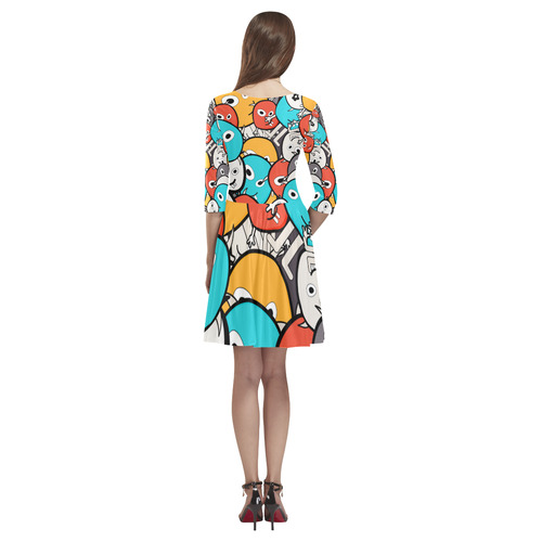 multicolor doodle monsters Tethys Half-Sleeve Skater Dress(Model D20)