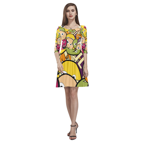 monster colorful doodle Tethys Half-Sleeve Skater Dress(Model D20)